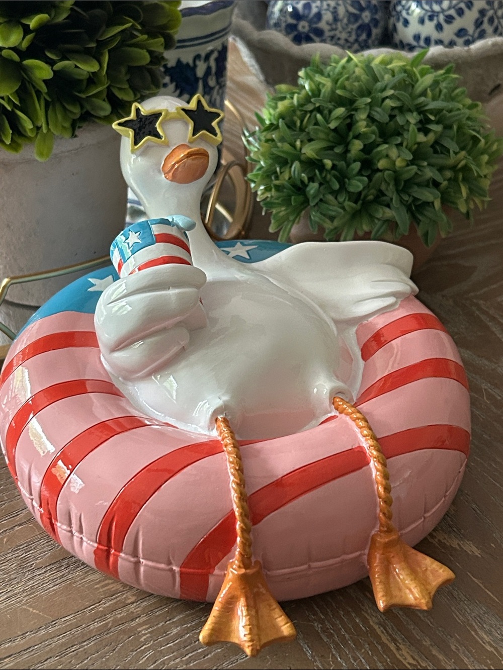 NEW! Americana Stars & Stripes Patriotic Summer Duck Pool Float Figurine